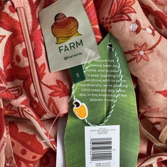 Farm Rio Red Jaipur Crossover Linen Blend Maxi Sundress Women’s Size Small NEW - Picture 13 of 16
